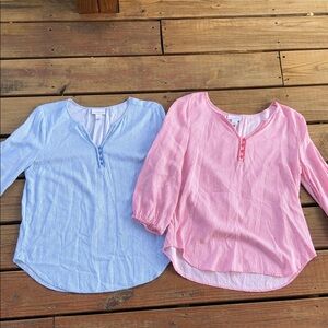 Lot of Two Liz Claiborne Tunics- Blue/White Striped and Pink/White Stripes-Small